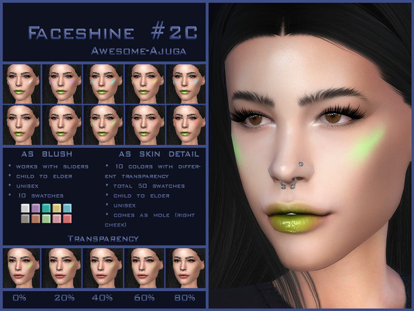 Sims 4 — faceshine_2C_blush_awesome-ajuga.package by Awesome-ajuga — - comes as blush & skin detail - 10 swatches for