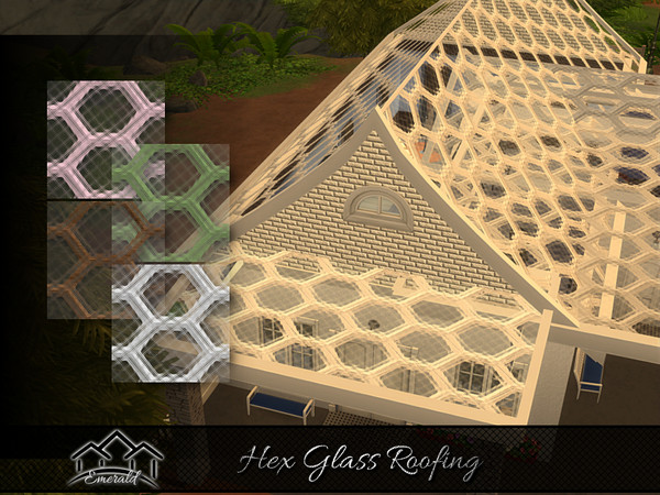 Sims 4 — Hex Glass Roofing by Emerald — Decorative hex glass roof can add a touch of elegance to your exterior design.