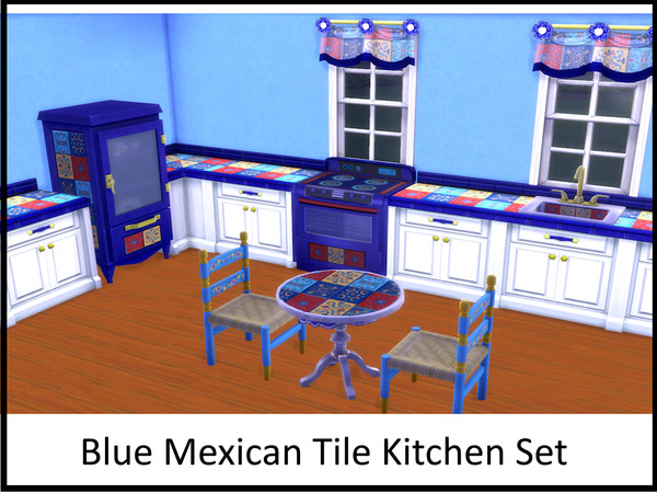 Sims 4 — Blue Mexican Tile Kitchen Set by ayshala2 — Back to cobalt blue! This Mexican Tile Kitchen Set is both lively