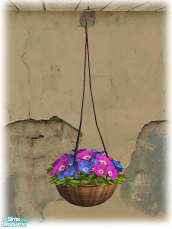 Sims 2 — Bourbon St: Hanging Flower Basket - Mesh by Shakeshaft — Part of a set of Wrought Iron based objects, set