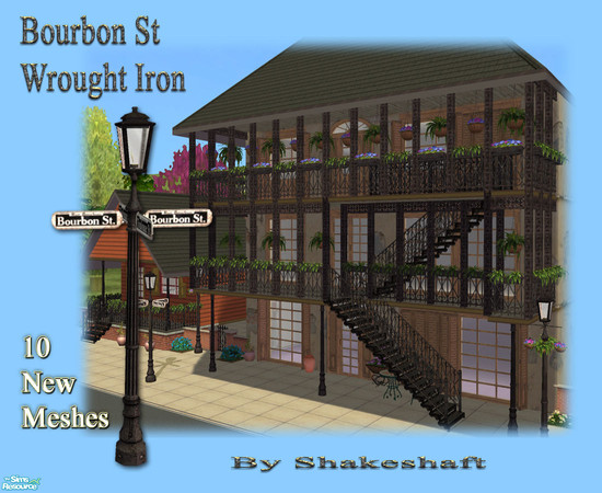 Sims 2 — Bourbon St: Wrought Iron by Shakeshaft — A set of Wrought Iron based objects, set includes Wrought Iron Railing,