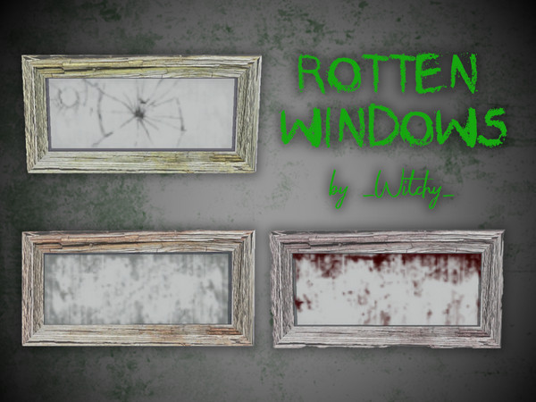 Sims 4 — Rotten Windows by _WITCHY_ — Rotten wood windows with broken and grungy glass. Perfect for Rags to Riches