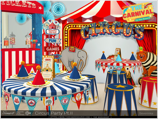 Sims 4 — Circus Party Pt.II by Severinka_ — A set of furniture and decor for the design of a party in a circus style.