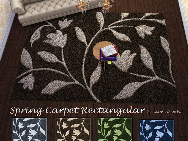 Sims 4 — Spring Carpet Rectangular by matomibotaki — Rectangular rug with delicate leaves and flowers pattern, in the