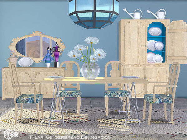 Sims 4 — Gingerbread Diningroom by Pilar — A mix of wood, metal, shapes and colors, classic and modern at the same time,