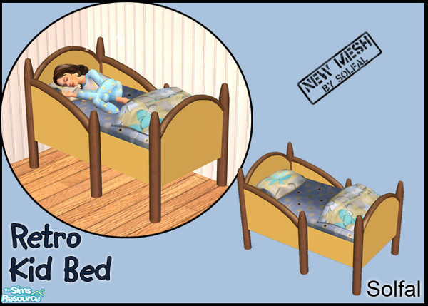 Sims 2 — Retro Kid Bed Mesh File by solfal — Usable by kids only. It looks as it needs 3 tiles but workes as a 2 tiled