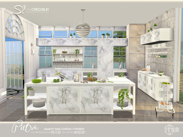 Sims 4 — Pietra by SIMcredible! — Pietra is a contemporary, stylish and spacious kitchen with marble-patterned counters