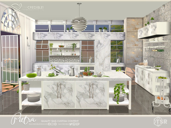 Sims 4 — Pietra Counter 2 by SIMcredible! — Pietra is a contemporary, stylish, and spacious kitchen with marble-patterned