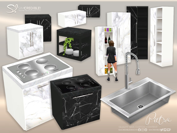Sims 4 — Pietra Sink by SIMcredible! — Pietra is a contemporary, stylish, and spacious kitchen with marble-patterned