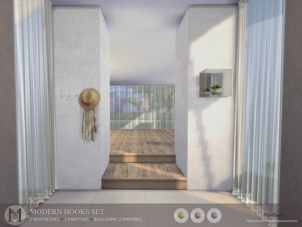 Sims 4 — Modern hooks set by Merlisque — A set of elegant and modern wall-mounted hooks. This set can be used as a