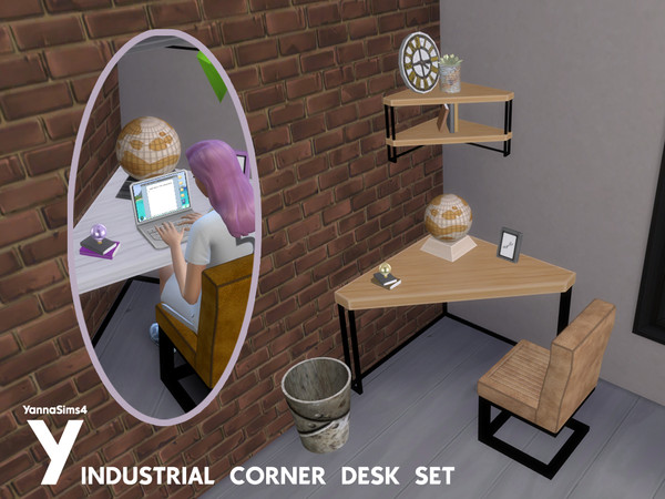Sims 4 — YannaSims4 Industrial Corner Desk Set Light Bulb Books by YannaSims4CC — I'm a bit bummed that we don't have a