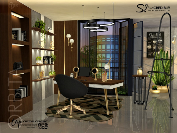 Sims 4 — Orbita Study by SIMcredible! — Bringing to your sims a posh office room. With a touch of marble and golden