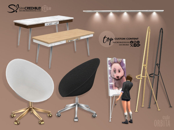 Sims 4 — Orbita Study Easel by SIMcredible! — Bringing to your sims a posh office room. With a touch of marble and golden