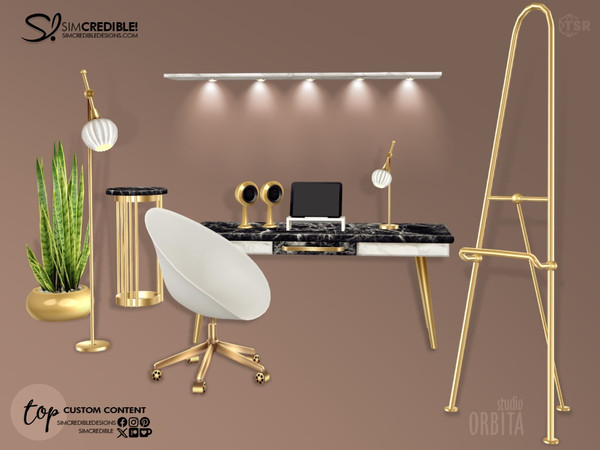 Sims 4 — Orbita Study Shelf by SIMcredible! — Bringing to your sims a posh office room. With a touch of marble and golden