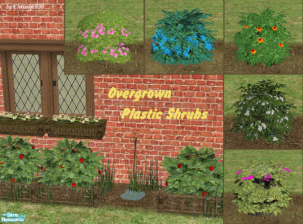 Sims 2 — Overgrown Plastic Shrubs by chrissy6930 — Overgrown plastic shrubs to 'decorate' your sim gardens. Trimming not