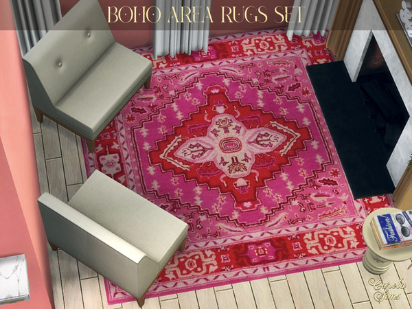 Sims 4 — Boho Area Rugs Set by xCarolaSimsx — Sets of pink Boho rugs that grace and complement any room or areas