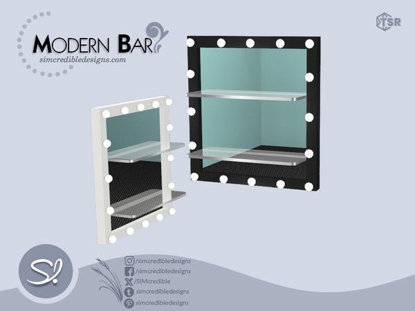 Sims 4 — Modern Bar- Wall Lamp mirror shelves by SIMcredible! — Fun time! We created this snazzy modern bar for sims who