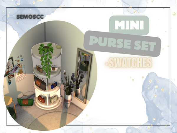 Sims 4 — Mini Purse Set by semoscc — 2 mini purses with color swatches and a showcase for deco :)