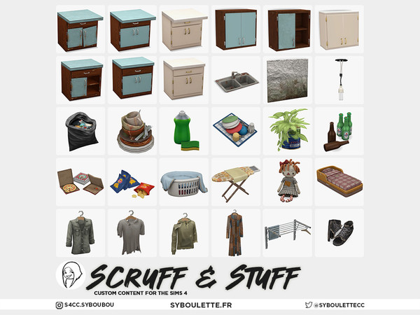 Sims 4 — Scruff & Stuff - Wall drying rack | cheap chipped clothes by Syboubou — Scruff and Stuff is the spiritual