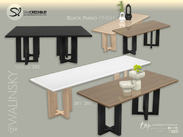 Sims 4 — Walinsky 2x1 Dining Table by SIMcredible! — Call your sim friends for dinner and show off this elegant fashion