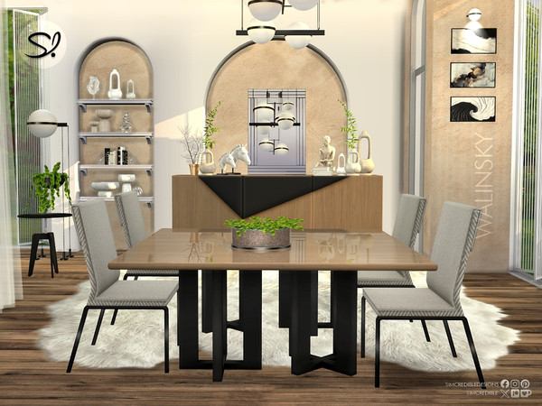 Sims 4 — Walinsky 2x2 Dining Table by SIMcredible! — Call your sim friends for dinner and show off this elegant fashion