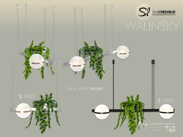 Sims 4 — Walinsky Ceiling Lamp 2x1 Short - 2 Globes 1 Plant by SIMcredible! — Call your sim friends for dinner and show