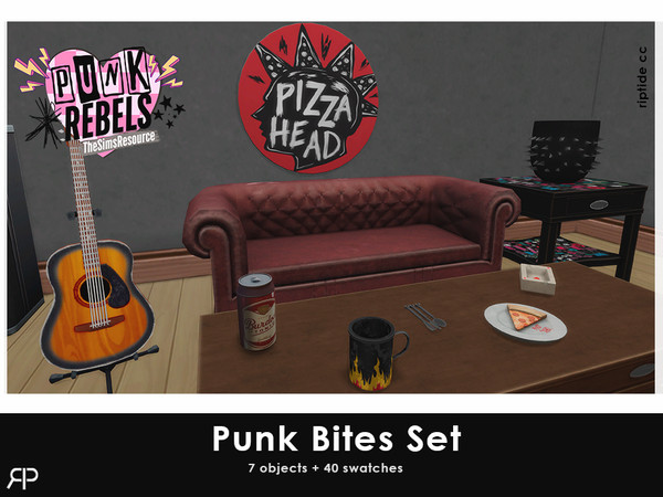 Sims 4 — Punk Bites Set by Riptidecc — A gritty and bold decor collection that fuses punk rock rebellion with greasy
