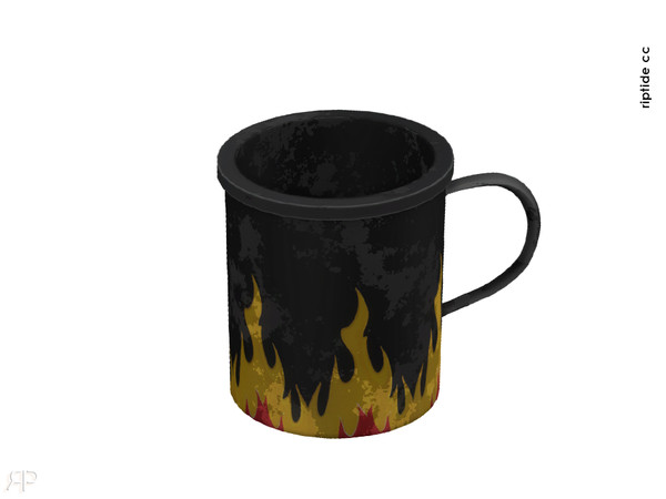 Sims 4 — Riptide CC Punk Bites Set Coffee Mug with Flames by Riptidecc — A gritty and bold decor collection that fuses