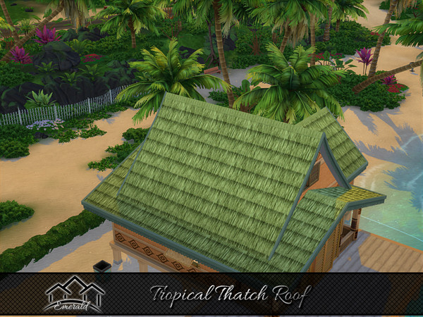 Sims 4 — Tropical Thatch Roof 4 by Emerald — Creating a relaxing and refreshing tropical feel for your home and resort