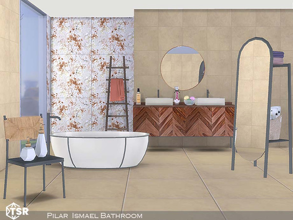 Sims 4 — Ismael Bathroom by Pilar — Bathroom furniture in exotic woods