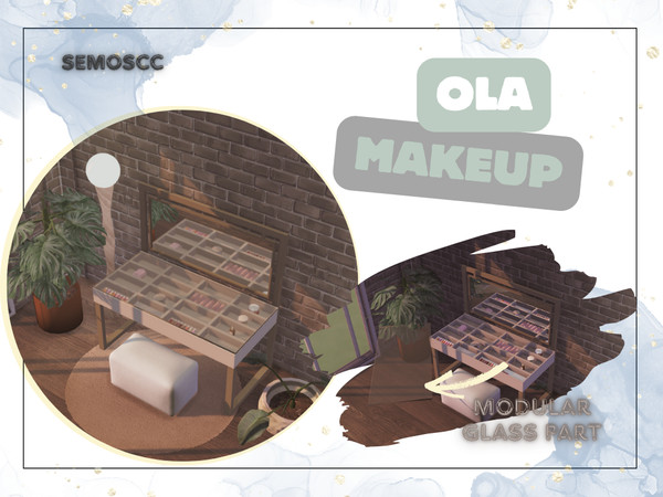 Sims 4 — Ola Makeup Set by semoscc — Makeup table with mirror and extra glass part + few makeup items