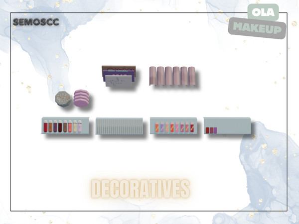 Sims 4 — [SCC] Ola Makeup Lip gloss Set by semoscc — Makeup table with mirror and extra glass part + few makeup items