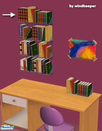 Sims 2 — Wall bookshelf 4 by Windkeeper — Linked to Wall bookshelf 1 for colors and requires that file to work. Note, the