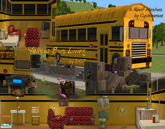 Sims 2 — Yellow Bus Living by DOT — Yellow Bus Living. Roof Meshes by TSR FA Cyclonesue. Yellow Bus Living \'Do It