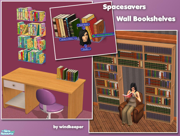 Sims 2 — Spacesavers - Wall Bookshelves by Windkeeper — Your sims cant afford expensive housing? Cramped into a tiny