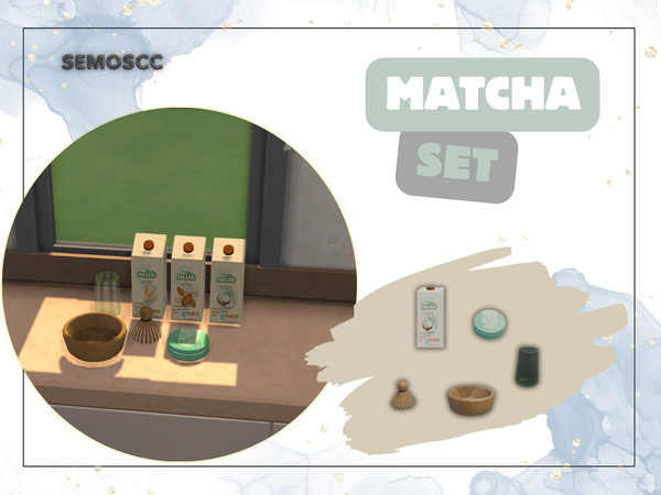 Sims 4 — Matcha Latte Set by semoscc — Matcha latte set with equipment