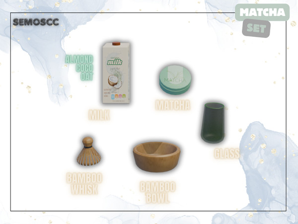 Sims 4 — [SCC] Matcha Set -Matcha by semoscc — Matcha latte set with equipment