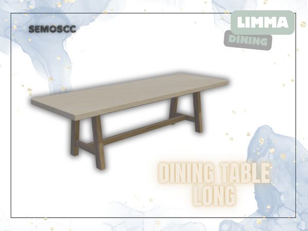 Sims 4 — [SCC] Limma Dining Table (long) by semoscc — Dining set of a long table, medium table, chair, rug and deco pot