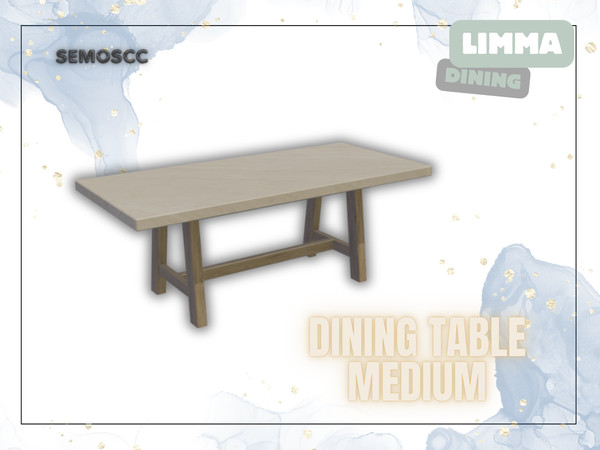 Sims 4 — [SCC] Limma Dining Table (medium) by semoscc — Dining set of a long table, medium table, chair, rug and deco pot