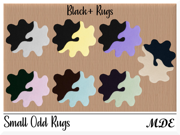 Sims 4 — MDE-Small Odd Rugs_Black+ by MDE — Small Odd rugs merge the realms of colorful abstraction and practical design,