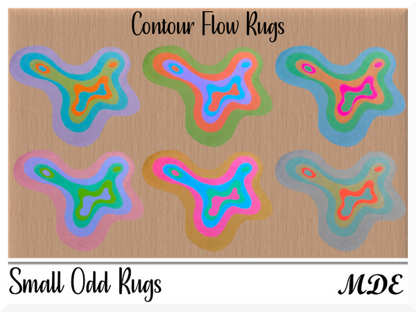 Sims 4 — MDE-Small Odd Rugs_Contour Flow by MDE — Small Odd rugs merge the realms of colorful abstraction and practical