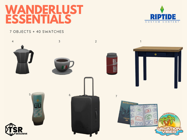 Sims 4 — Wanderlust Essentials by Riptidecc — Whether you're chasing the sunrise on a sandy beach or sipping coffee in a