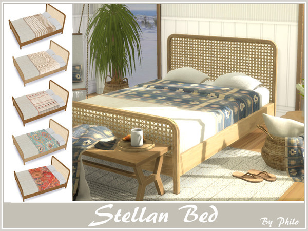 Sims 4 — Stellan Bed by philo — Rattan bed designed to match Stellan blanket & pillows, ideal for boho interior. 8