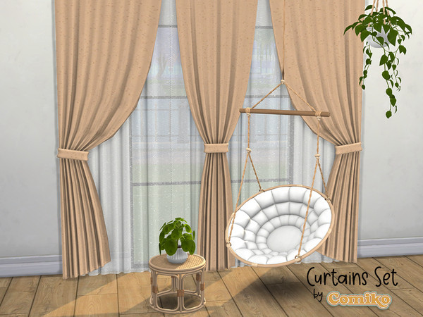 Sims 4 — Curtains Set Part 6 by Comiko — Part 6 - Curtains Set is base game compatible and consist of 7 items - Curtains