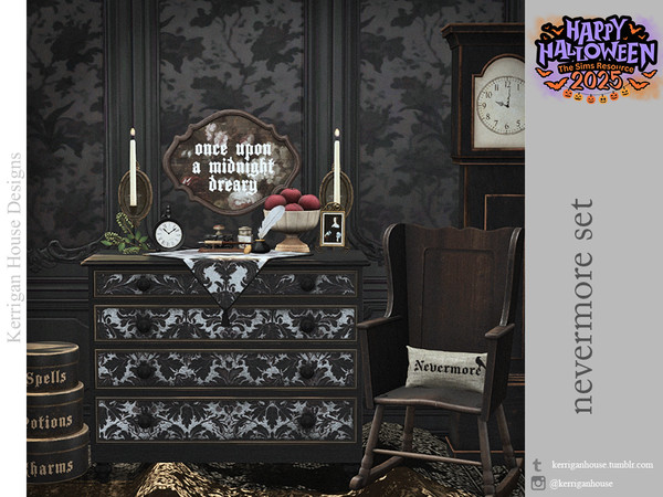 Sims 4 — Nevermore Set by kerriganhouse — Antique and vintage, a dark, elegant set inspired by the macabre writings of