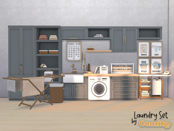Sims 4 — Comiko Laundry Set Part 1 by Comiko — Part 1 - Laundry Set is base game compatible and consist of 7 items -
