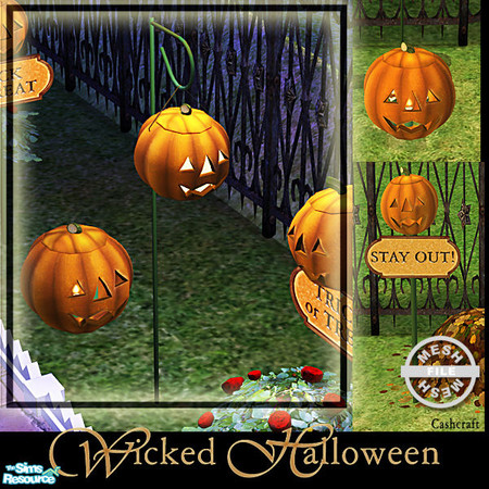 Sims 2 — Wicked Halloween - Halloween Lantern Mesh by Cashcraft — A collection of Halloween jack-o-lanterns--a large