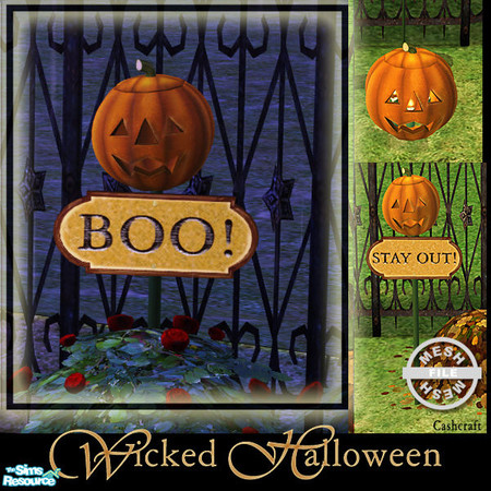 Sims 2 — Wicked Halloween - Halloween Sign Mesh by Cashcraft — A collection of Halloween jack-o-lanterns--a large