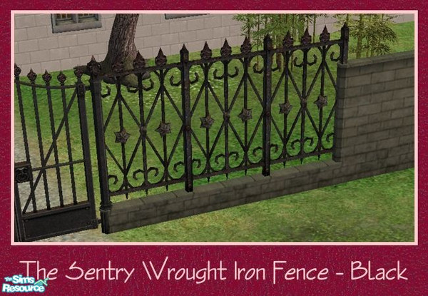 Sims 2 — The Sentry Add-Ons - Fence Wrought Iron Black by Spaik — This fence, made of a low brick wall and wrought iron,