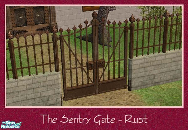 Sims 2 — The Sentry Add-Ons - Gate Rust by Spaik — Recolour in rust of Maxis \"Sentry by WroughtCo\" gate.
